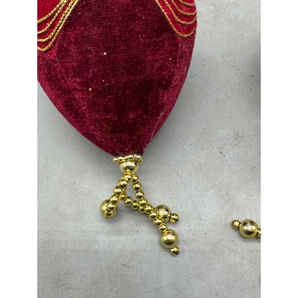 Vintage set 2 artisan beaded red velour Christmas ornaments shiny gold red READ - Picture 3 of 9